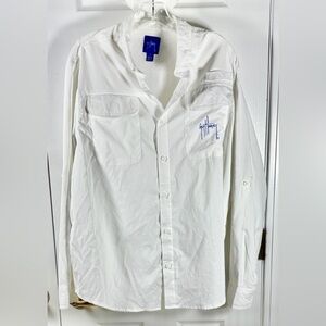 GUY HARVEY Outdoor Fishing Long Sleeve Button Front Shirt Vented Large White